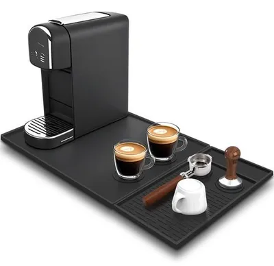 Image de Tapis de protection pour machine à café, 2-en-1, résistant à la chaleur, en silicone, 50 x 40 cm, noir