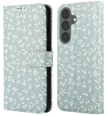 Productafbeelding van imoshion Design Bookcase voor de Samsung Galaxy S26 - Smoke Green Flowers