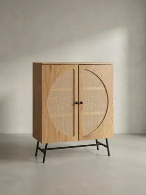 Produktbild von Sideboard 80x103x39 cm Highboard Eiche-Nachbildung mit Rattan Geflecht Modern, Hoher Kommodenschrank, Standschrank mit 2 Türen, Kommode Anrichte Wohnzimmer