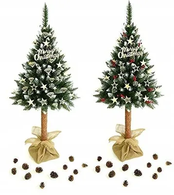 Zdjęcie produktu dla Choinka sztuczna jodła zielona szyszki naturalny pień sosnowy 180 cm
