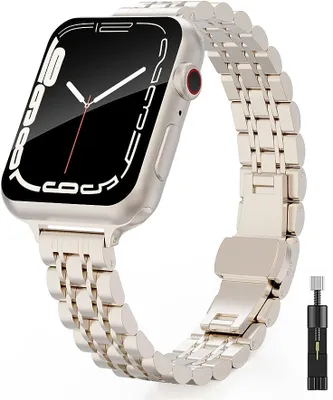 Produktbild von FFO2World s dünnes Edelstahlarmband - Starlight - Kompatibel mit Apple Watch 42mm (Serie 10)/41mm/40mm/38mm - Damen Kettenarmband