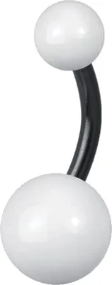 Produktbild von Bauchnabel Piercing Stahl Black 2 Enamel Kugeln 5/8mm Mit Weisser Besschichtung BK-EBNB.WH. - 6.0 Millimeter