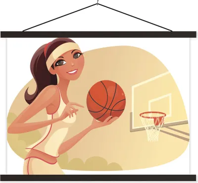 Produktbild von MuchoWow® Textilposter Eine Illustration einer Basketballspielerin 60x45 cm mit schwarzem Rahmen - Poster Schlafzimmer