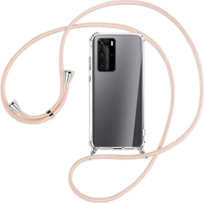 Produktbild von Handykette Backcover-Schutzhülle mit Band (Metall silberfarben) für Huawei P40 - rose peach