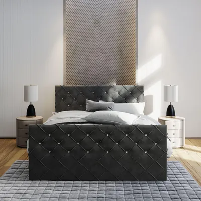 Produktbild von Masseno Boxspringbett MANDI 140x200 cm Komplett-Set mit Bonell Matratze und Topper, Polsterbett mit Bettkästen -Schwarz, MAGIC VELVET 2219