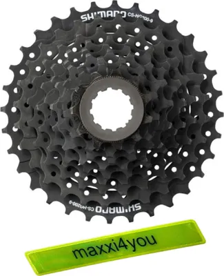 Productafbeelding van Shimano cassette CS-HG200, 9-speed, 11-32 tanden, zwart, inclusief maxxi4you reflecterende band
