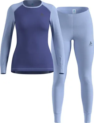 Odlo Active Warm Base layer Set in Blau und Hellblau mit langärmligem Oberteil und enger Hose aus Funktionsmaterial