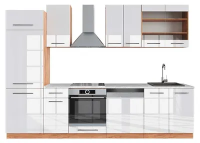 Obrázok produktu pre Kuchynský kút Vicco Fame-Line Biely vysoký lesk/dub Goldkraft 300 cm , AP Marble, Model 42229