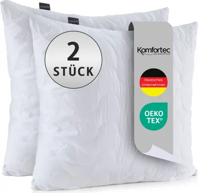 Produktbild von Komfortec Kopfkissen 40x40 cm 2er, geteppt Kissen mit Microfaser, 300g Füllkissen, Atmungsaktiv Schlafkissen, Antiallergisch, Höhenverstellbar, Doppelpack, Weich & Leich