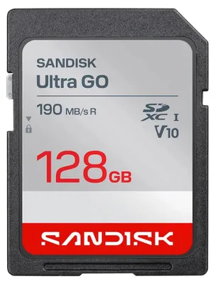 Zdjęcie produktu dla SanDisk Ultra GO, 128 GB, SDXC, UHS-I, 190 MB/s, Class 3 (U3), V10