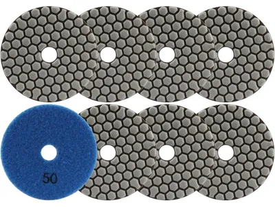 Productafbeelding van Diamantpolijstschijven voor droog gebruik, 8 stuks, 100 mm, korrelgrootte #50, geschikt voor graniet, marmer en kunststeen