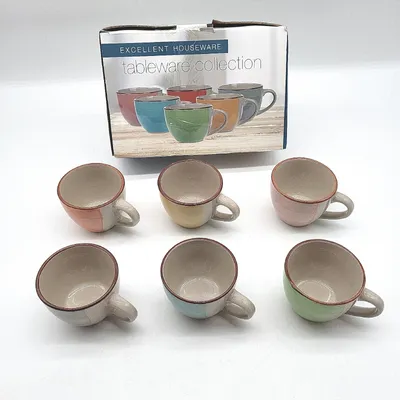 Produktbild von COM-FOUR 6x Espressotasse bunte Mokkatassen aus Keramik handgefertigte kleine