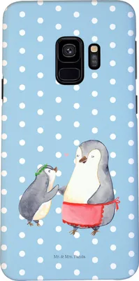 Produktbild von Mr. & Mrs. Panda Samsung Galaxy S9 Handyhülle Pinguin mit Kind - Blau Pastell - Geschenk, Vorbild Mama, Mutter, Hülle, Handy Case, Muttertag, Schutzhülle, Cover