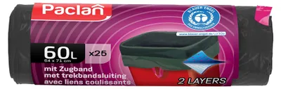 Image de Sacs poubelle Paclan avec cordon de serrage, lot de 25, 60 L