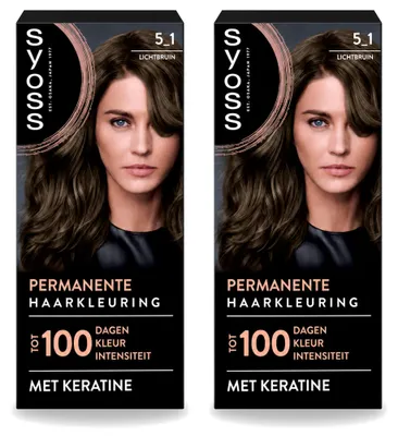 Imagen del producto de 2 tintes permanentes SYOSS 5-1 Castaño claro - Tinte permanente para el cabello - Paquete económico - 2 unidades
