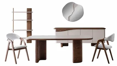 Productafbeelding van Moderne eettafelset met 2 stoelen, design eethoek, bijzetkast voor de eetkamer