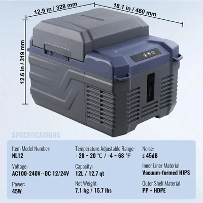 Imagen del producto de Neverko para coche - Nevera para camping - Nevera portátil para coche - Nevera con compresor de 12V/24V - 12 litros - Enfriamiento rápido