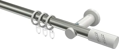 Produktbild von Interdeco Gardinenstange / Vorhangstange Edelstahl-Optik / Weiß, Typ Platon Zoena (Glitzerzylinder), 20 mm Ø 1-läufig, 240 cm