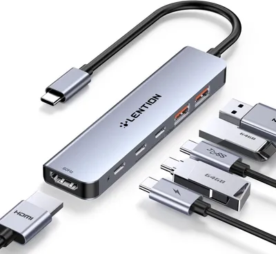 Zdjęcie produktu dla LENTION Hub USB C 10 Gb/s z 4K przy 60 Hz HDMI, 2 USB-C i 2 USB-A w USB 3.2 Gen 2x1