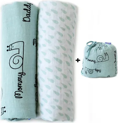 Produktbild von Milk&Moo Sangaloz Musselin Wickeldecke 2er-Set, 100% Baumwolle, Stilltuch, 2 Stück Musselin Babydecke für Kinderwagen und Babyschale, 110x110 cm, blau