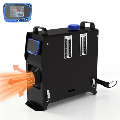 Image de YARDIN : Chauffage diesel mobile de 8 kW, 12 V, appareil de chauffage diesel avec écran LCD bleu, boîtier noir, sortie d'air rotative, chauffage d'appoint temporaire
