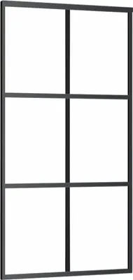 A black metal frame with six rectangular panes, resembling a window or door panel.