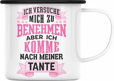 Produktbild von Trendation - Emaille Tasse für Neffin von Tante Geschenk Lustige Geschenkidee (Schwarz)