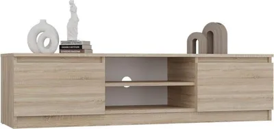 Immagine prodotto di Mobile TV moderno Malwa 140 cm – Design semplice con spazio contenitivo | Rovere Sonoma | 140x40x36cm