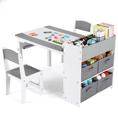 Productafbeelding van Clevich kinderstoel met tafel en 2 stoelen, kinderstoel met opbergruimte, kindertafel en stoel