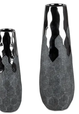 Produktbild von Deko Vase ANTHRAZIT konisch rund H. 36cm silber grau Keramik Formano WA