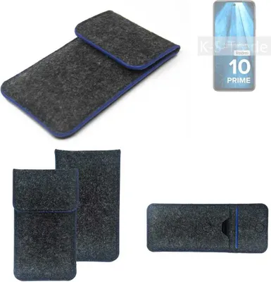 Produktbild von K-S-Trade Handy-Hülle Schutz-Hülle kompatibel mit Xiaomi Redmi 10 Prime 2022 Filztasche Pouch Tasche Case Sleeve Filzhülle dunkelgrau, blauer Rand