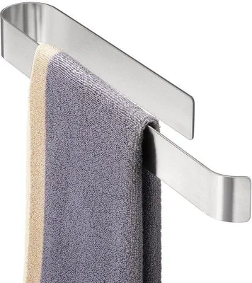 Image de Unyqoos® : Porte-serviettes adhésif, 38 cm, en acier inoxydable 304, argenté, sans perçage, pour salle de bain et cuisine