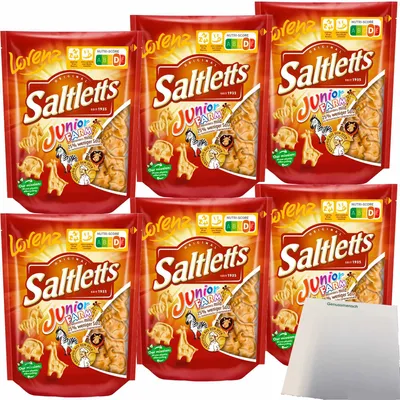Produktbild von Lorenz Saltletts Junior Farm knusprige Laugengebäck-Figuren fein gesalzen 6er Pack (6x150g Packung) + usy Block