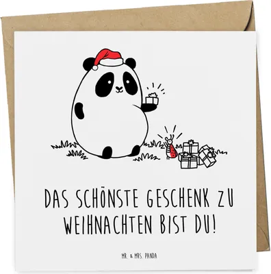 Produktbild von Mr. & Mrs. Panda faltkarte Panda Weihnachtsgeschenk - Weiß - Geschenk, Grußkarte, doppelkarte, anlasskarte, Glückwunschkarte, Klappkarte