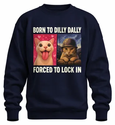 Immagine prodotto di Felpa con cappuccio "Born To Dilly Dally Forced To Lock In Statement", colore blu navy, taglia XL