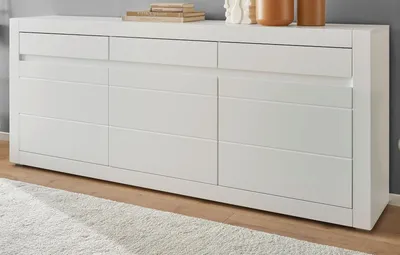Produktbild von Sideboard "Derby" in weiß matt und Evoke Eiche Kommode 217 x 90 cm, Soft-Close-Funktion