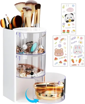 Imagen del producto de Organizador de maquillaje de 3 niveles, giratorio 180°, para cosméticos y joyas