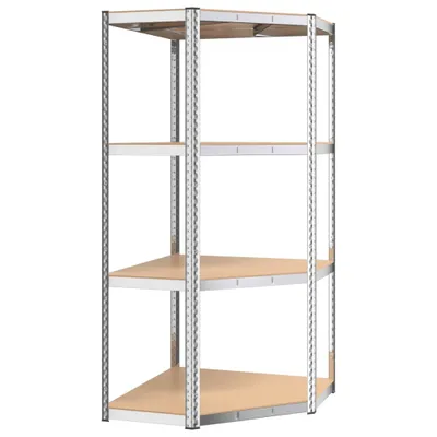 Immagine prodotto di vidaXL Scaffale ad angolo con 4 ripiani in acciaio argentato e materiale a base di legno