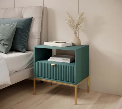 Image de Table de chevet MISHEEL – bleu-vert / or