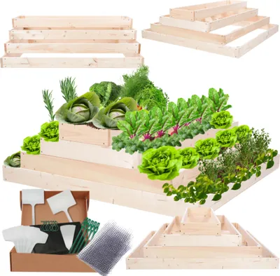 Produktbild von MODO24 Hochbeet Holz, Pflanzkasten, Massivholz, Kiefer, Kräuterbeet, Blumenkasten, Garten, Terrasse, 36x117x120 cm, Natur, ZP09