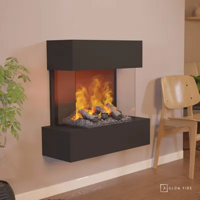 Produktbild von GLOW FIRE Elektrokamin 'Hölderlin Sims'| Wasserdampf Kamin mit OMC 500 inkl. Holz in schwarz als Wandkamin| HxBxT: 88x80x30 cm