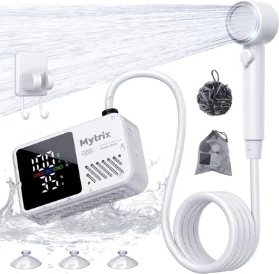 Obrázek produktu pro Mytrix Přenosná kempingová sprcha – vysoký tlak vody 10 l/min, 7800 mAh a 4 režimy proudu