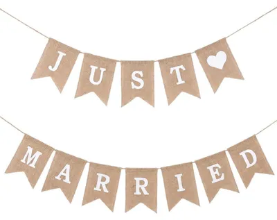 Produktbild von Just Married Girlande Jute Banner 400 cm Vintage Stil für Hochzeiten