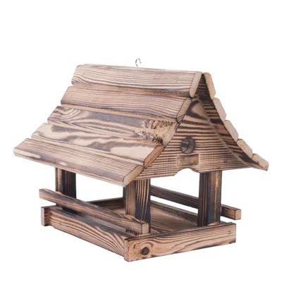 Obrázek produktu pro Woodygift Dřevěné krmítko pro ptáky závěsné, velké opalované, na balkon a zahradu, odolné, se slunečnicí 200 g