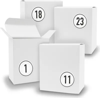 Produktbild von Adventskalender zum Füllen 24x Quader WEISS + Sticker V07 Z09