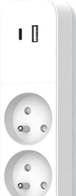 Image de Multiprise QUARX, 4 Prises, USB Type C 18W, 2 USB A Quick Charge 3.0, Câble 1.5m, Blanc et Gris