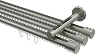 Produktbild von Interdeco Innenlaufstange / Gardinenstange mit Innenlauf Edelstahl-Optik, Typ Siteno Santo (Kappe), 20 mm Ø 3-läufig, 120 cm
