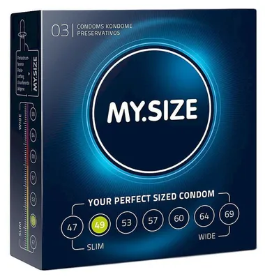 Produktbild von MY.SIZE Classic Kondome 49 mm – 3 Stück – Maßkondome aus Latex – Befeuchtet – Passgenaue Größe