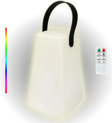 Produktbild von Schwaiger Solar Tischleuchte, PE Kunststoff, weiß, mit Trageriemen, 120x120x205mm (BxTxH), modernes Design, für Innen- & Außenbereich, IP44, RGB Farbwechsel