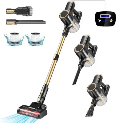 Produktbild von Akku Staubsauger kabellos, 36000Pa Saugleistung, Bürstenloser Motor, 40 Min Laufzeit, Smart LCD Display, Teleskopstange, LED-Bodenbürste